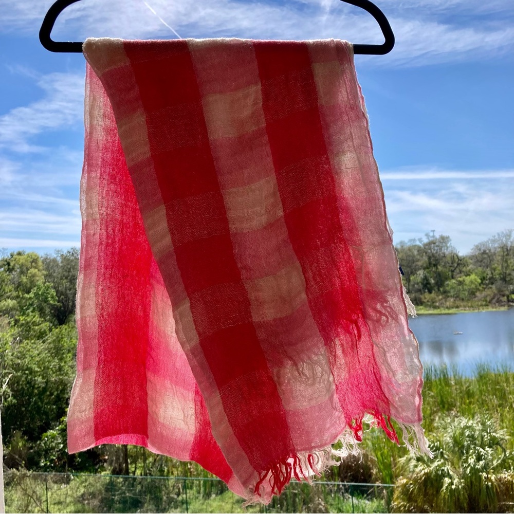 GAP scarf linen/wool vintage styly Pink/White